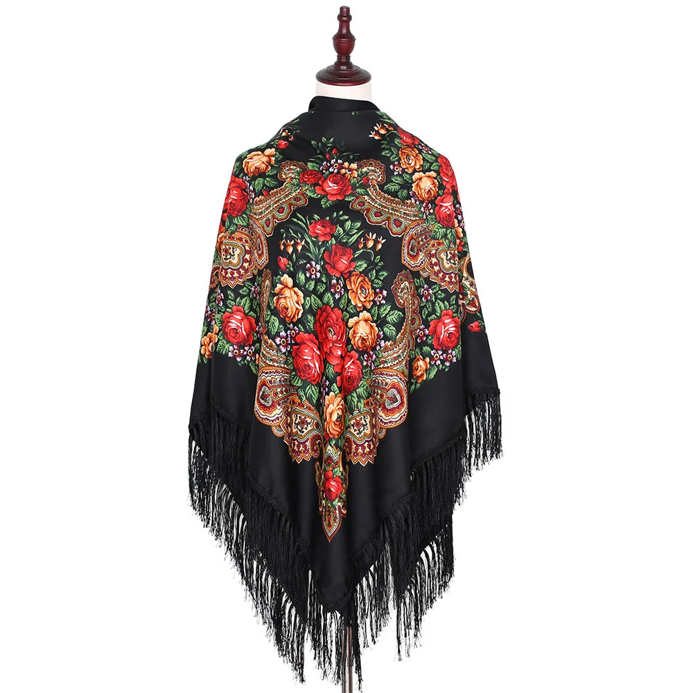 

160*160cm Big Size Russian Natioanal Square Scarves Shawls Traditional Ukrainian Fringed Bandana Shawl Babushka Head Wraps