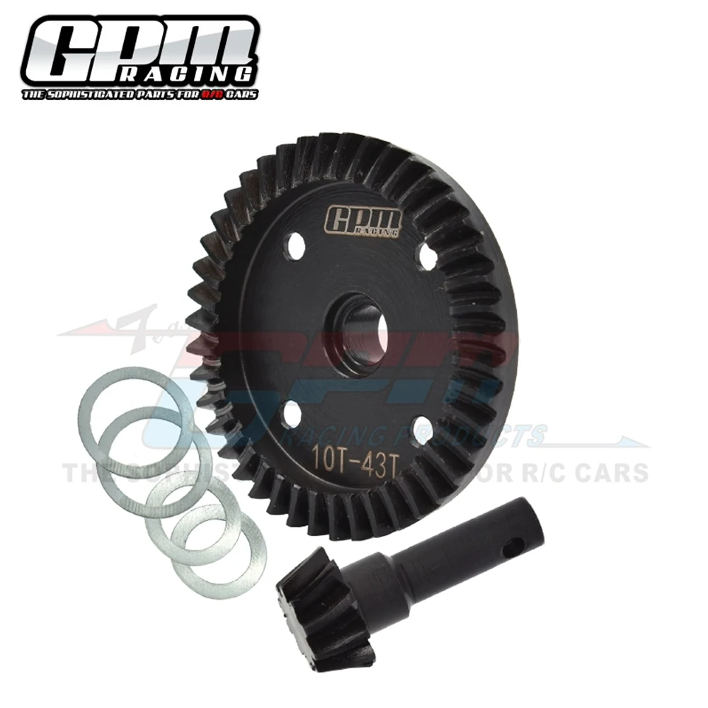 GPM Metal Steel 43T Differential Ring Gear + 10T Pinion Gear Set 9579 9579R for Traxxas 1/8 Sledge 4WD Monster Truck 95076-4