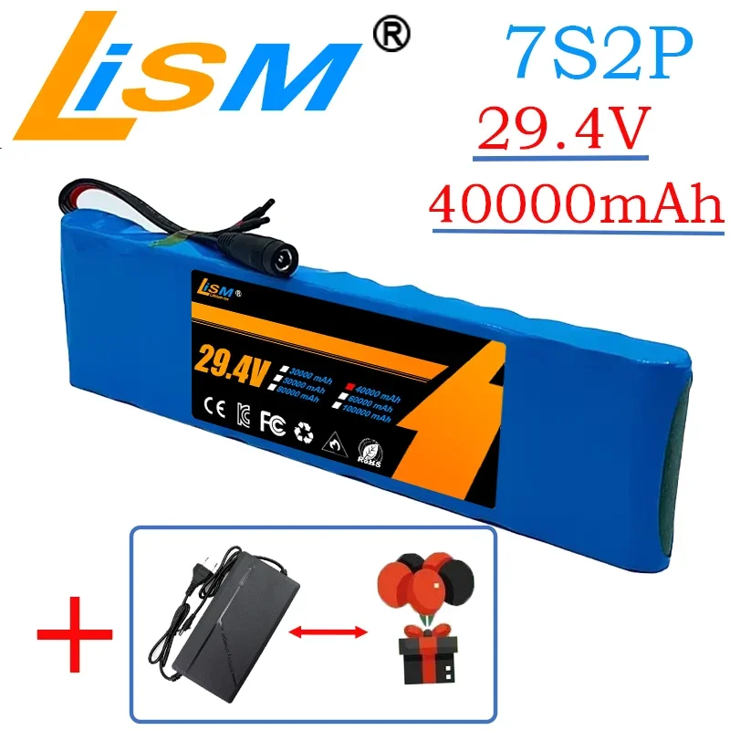 29.4V 40Ah 7S2P 18650 Li-ion Rechargeable Battery Pack For 29.4V Electric Scooter+Charger