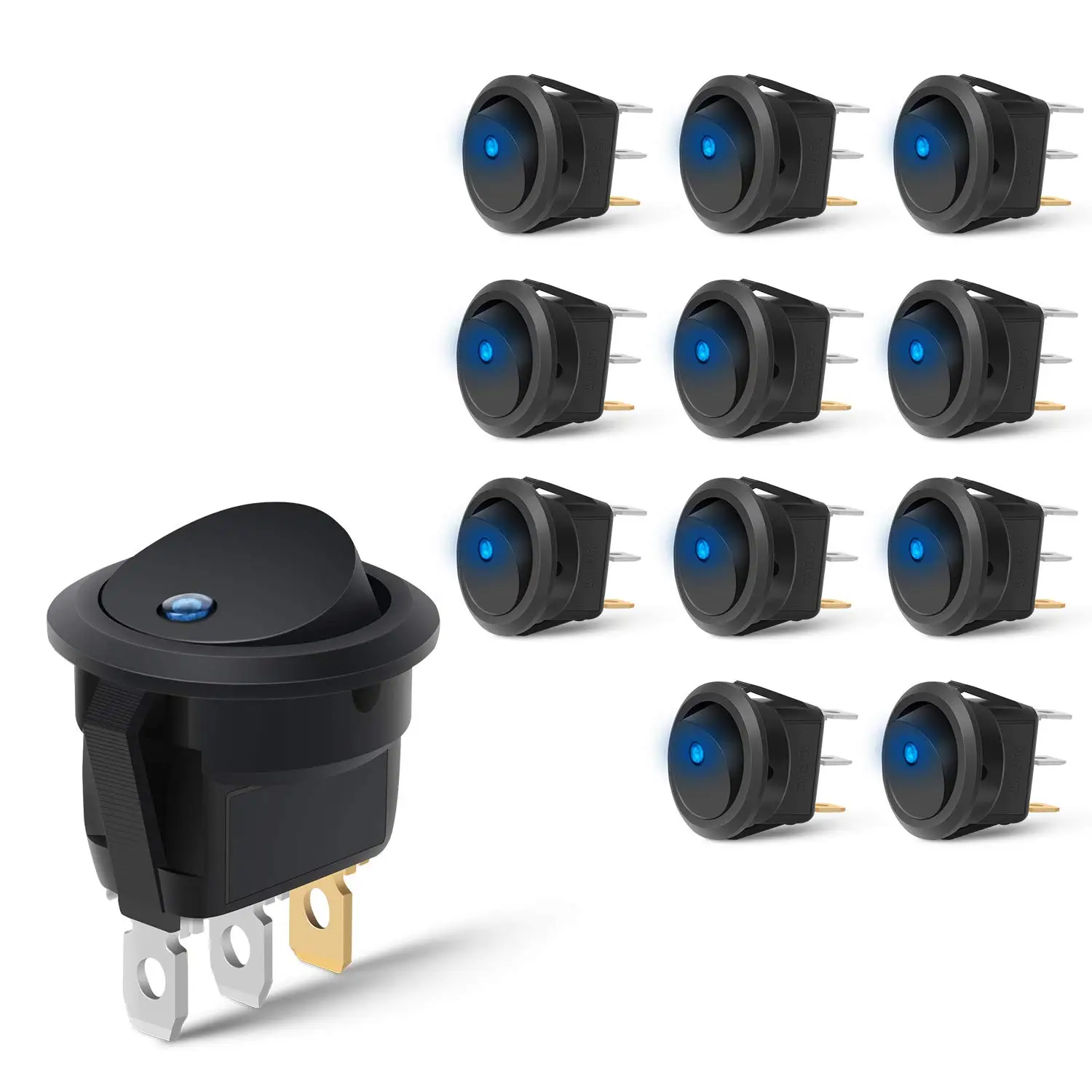 12PCS Round Toggle LED Switch 12V Car Truck Rocker Switch On-Off Control with Blue Light for Marine Car Automotive