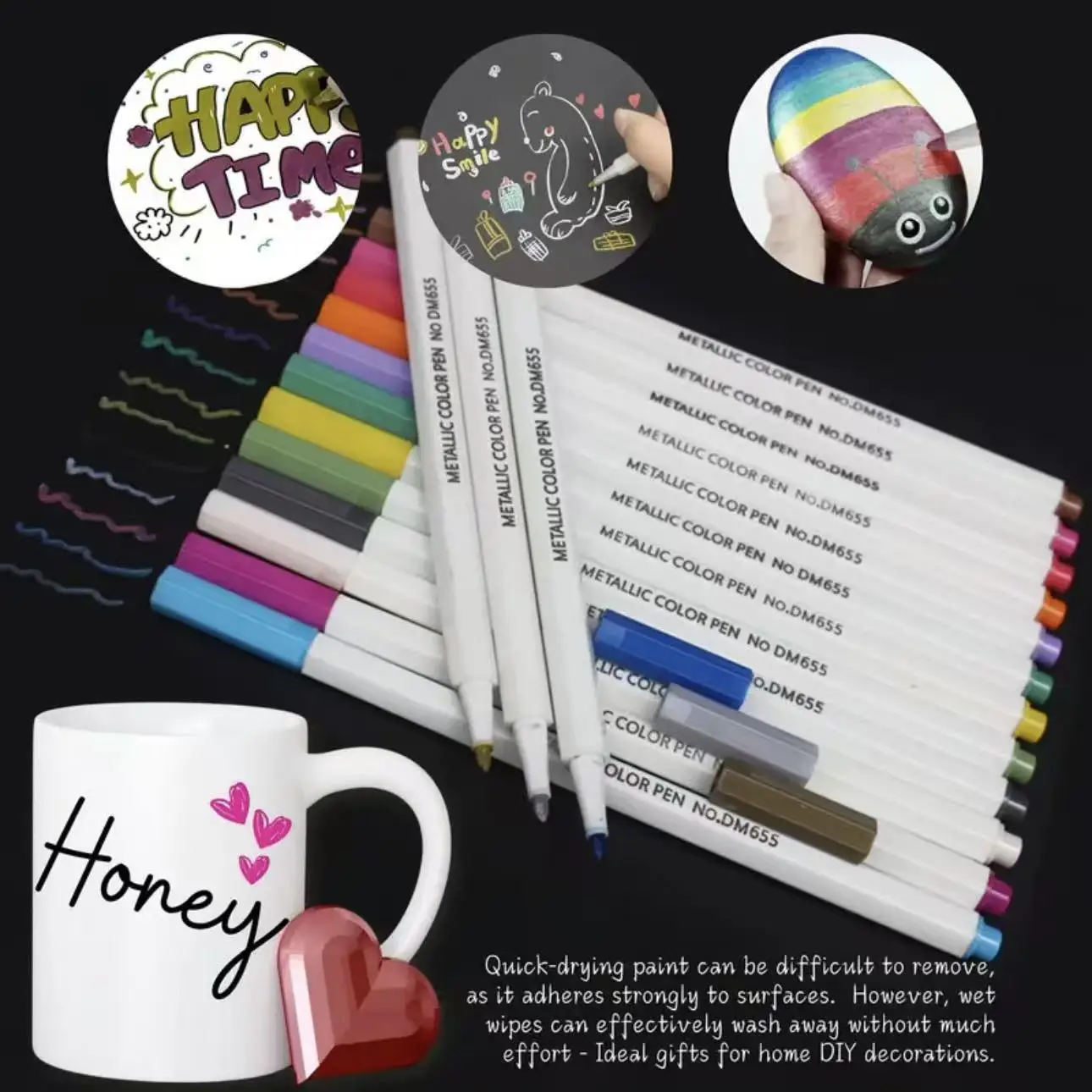 12pcs Metallic Wine Glass Markers | Colorful Multi-purpose Pens for Wine Glasses, Ceramic Plates, and Dinnerware