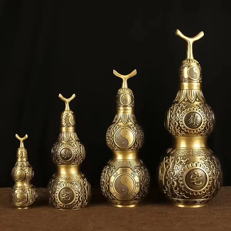 Eight Trigrams for Home Protection, Large Hollow Ornament, Brass Gourd Decorative Piece