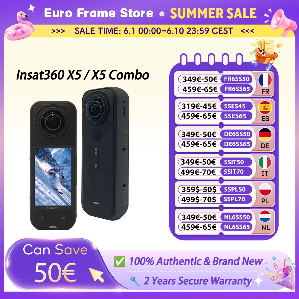 Caméra d'action Insta360 X5 2025 Nouvelle 8K 30fps Lentilles interchangeables Triple puce IA Supérieure en basse lumière Autonomie de 185 minutes Insta 360 X5