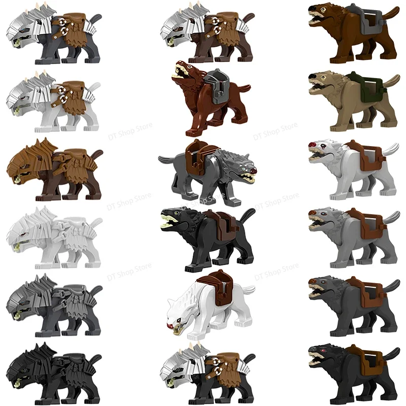 N837-842 branco preto lobo clássicos lobo modelos montagem blocos de construção acessórios animais brinquedo educativo para crianças presentes