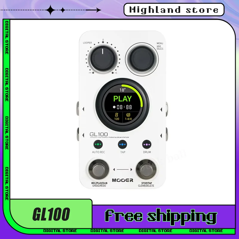 Mooer GL100 Electric Guitar Monoblock Effects Loop Auto-Record Dual Stomp Nails Stereo Phrase with 100 Memory Positions Custom