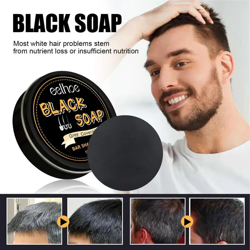 Black Hair Darkening Shampoo Bar, Easy Hair Dye, shampoo de escurecimento instantâneo para homens e mulheres, cinza e natural