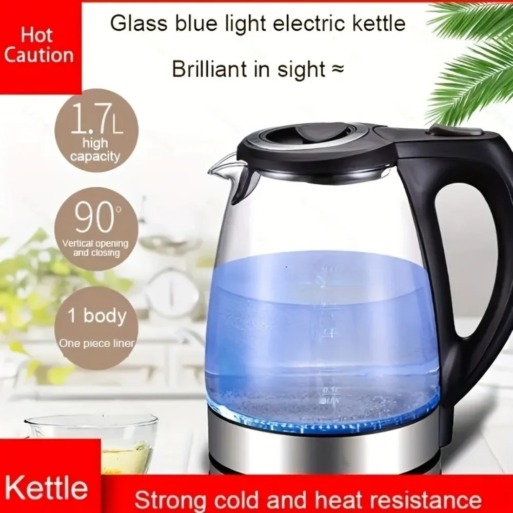 

Electric Kettle with Stainless Steel Filter and Inner Lid, 1200W Wide Opening 1.7L Glass Tea Kettle & Hot Water Boiler Black
