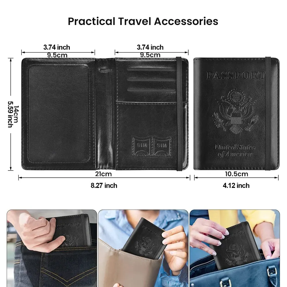 RFID-Safe PU Leather Passport Holder Durable Travel Wallet Document Organizer for Men Women Ideal for Secure Stylish for USA