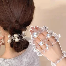 4pcs/set High Resilience Pearls Telephone Line Scrunchie For Women Girls Hair Tie Sweet Hair Band Fashion Hair Accessories