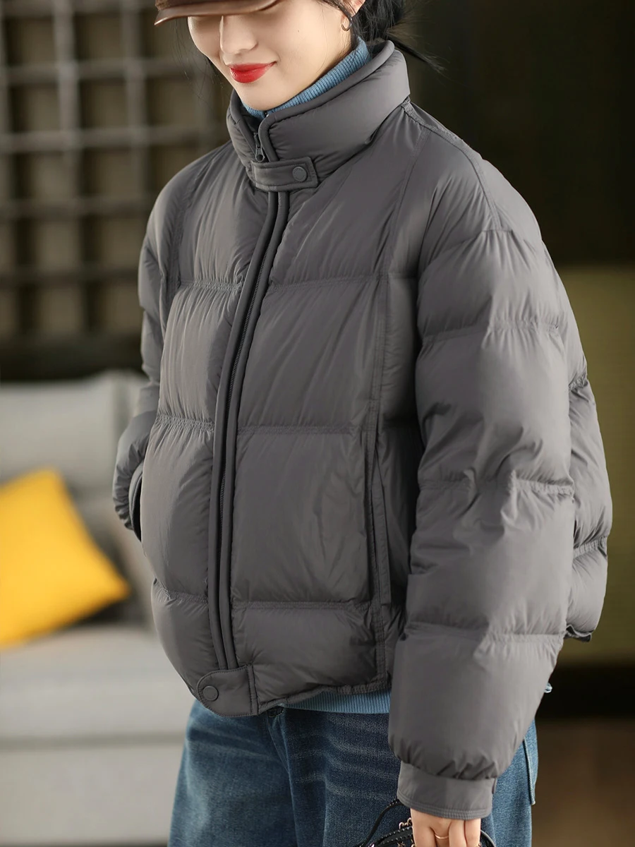 

Thiened White Du down Jaet Winter Warm Windproof Stand Collar Dstring Hem Coat Women's Faion Retro Sle Zipper Cl...