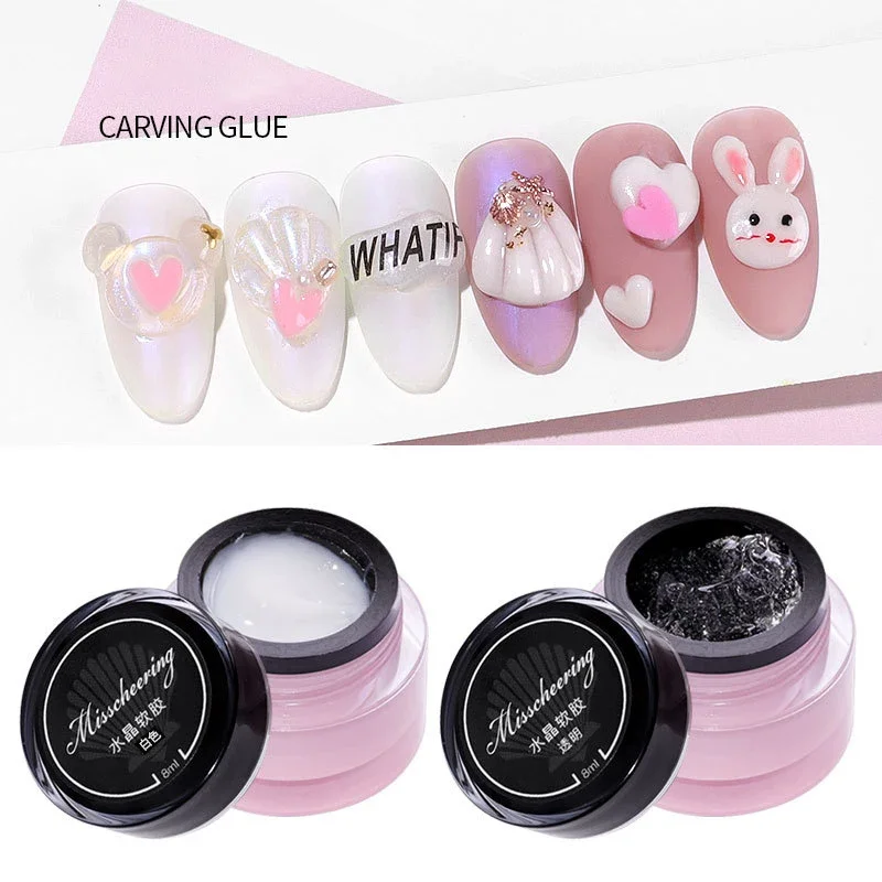 

Non Stick Hand Solid Carving Glue White Transparent 3D Clay Soft Adhesive Rubbing Dust Adhesive Tool Maniure UV Gel Relief Decor