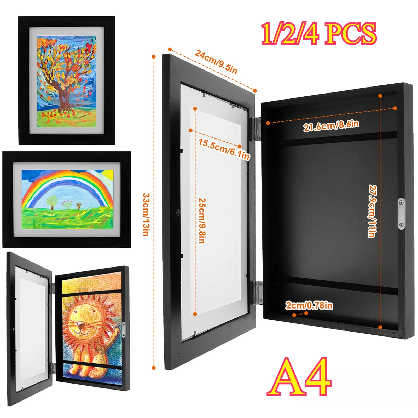 1/2/4Pcs Kids Art Frame Front Opening Kids Artwork Display Frame Changeable Kids Artwork Frame Holds 50-100Works of Art for Kids