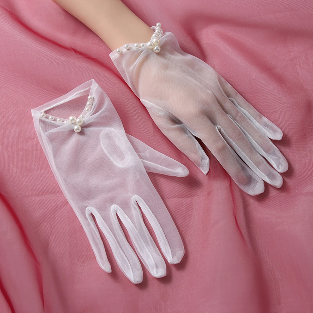 Paire de gants blancs transparents à porter au poignet, accessoires de mariage ou de danse pour femmes