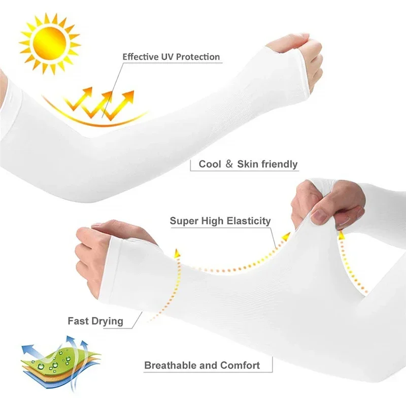 Mangas de brazo de tela de hielo transpirable, secado rápido, ropa deportiva para correr, protección solar UV, cubierta de brazo larga, ciclismo,