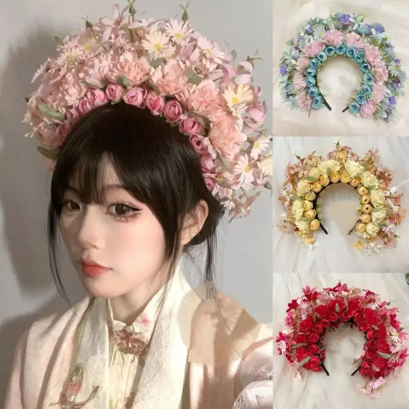 1Pc Women Exquisite Head-Dress Double-Sided Silk Flower Hair Band Elegant Temperament Hanfu Decorative Hair Accessory