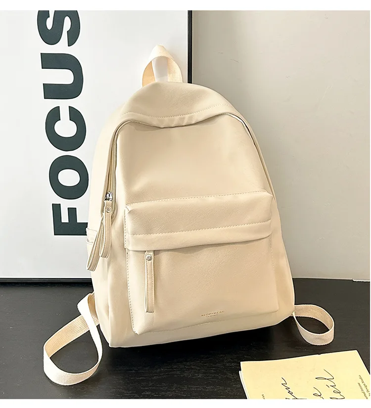 Women's Vintage Pu Backpack, Casual Faux Leather School Bag with Contrast Stitching, Large Capacity Travel Daypack
