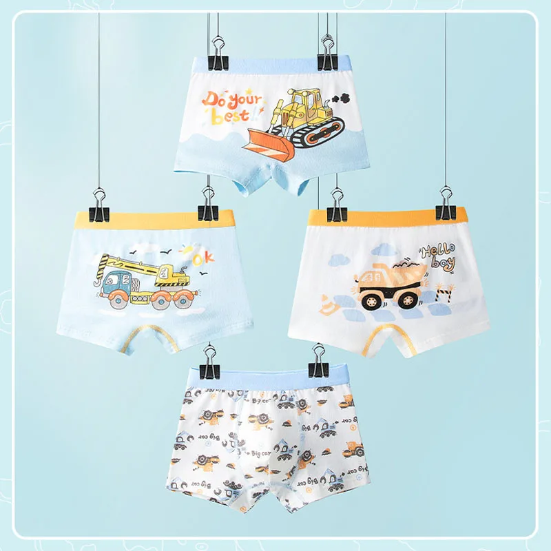4Pcs Boys Underwear Cartoon Construction Vehicle Boxer Briefs Kids Clothes A-Class Cotton Breathable Soft Children Underpant - view 5