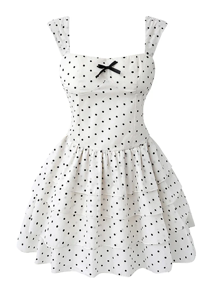 

Summer French Vintage Prom Gown Mini Polka Dot Dress 2000s Aesthetic Women Coquette One-Piece Backless Frocks Evening Graduation