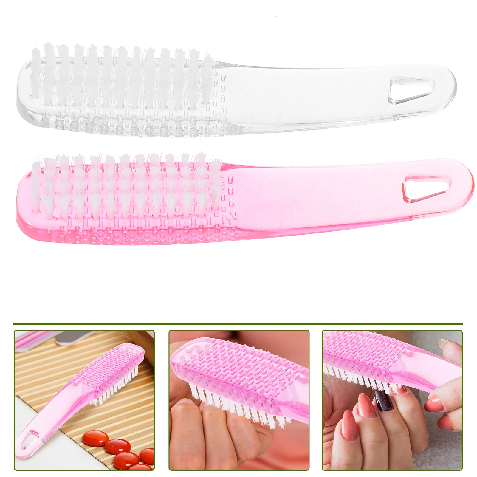 2 Pcs Nail Scrubber Brush Cleaning Curved Handle Dust Manicure Plastic Supplies for Nails