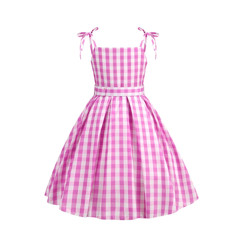 Girl's Dress 2022 Fashion New Striped lattice Gift give belt bow 2-10 years old Beibei Birthday Party Korean version Child Wear