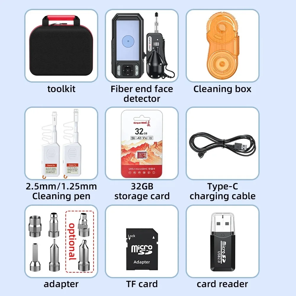 

A-600V Fiber End Face Detector 400X Microscope Optical Cleaning Tool for Precision Optical Components Fiber Optic Cleaning Kit