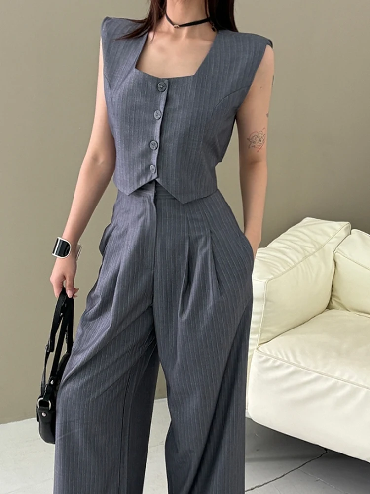 

Женский комплект Slim Fit в полоску Svel Vest с бантом на талии, прямые брюки из хлопка ort Sve V Nec...