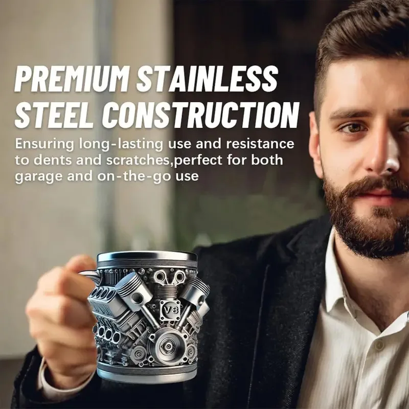 Tasse à café en acier inoxydable, modèle de moteurs V8, tasse d'eau créative en résine, tasse à vin amusante pour moteur V6, récipient d'eau et de café, décoration de maison