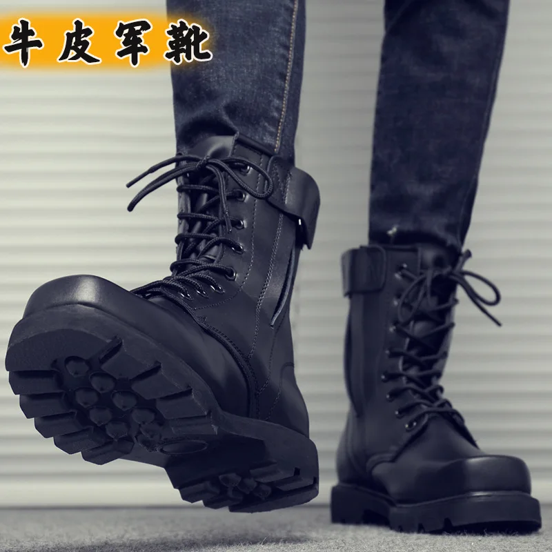 Steel head steel bottom anti-riot  boots men\'s high-top boots leather men\'s boots tooling boots large size combat boots