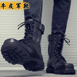 Steel head steel bottom anti-riot  boots men's high-top boots leather men's boots tooling boots large size combat boots