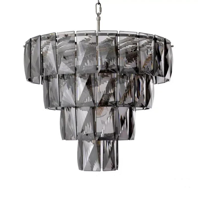 Vintage Grey Glass American Luxury Large Crystal Chandelier Art Lustre Suspension Lamp for Living Room Kitchen Home Decor Light
