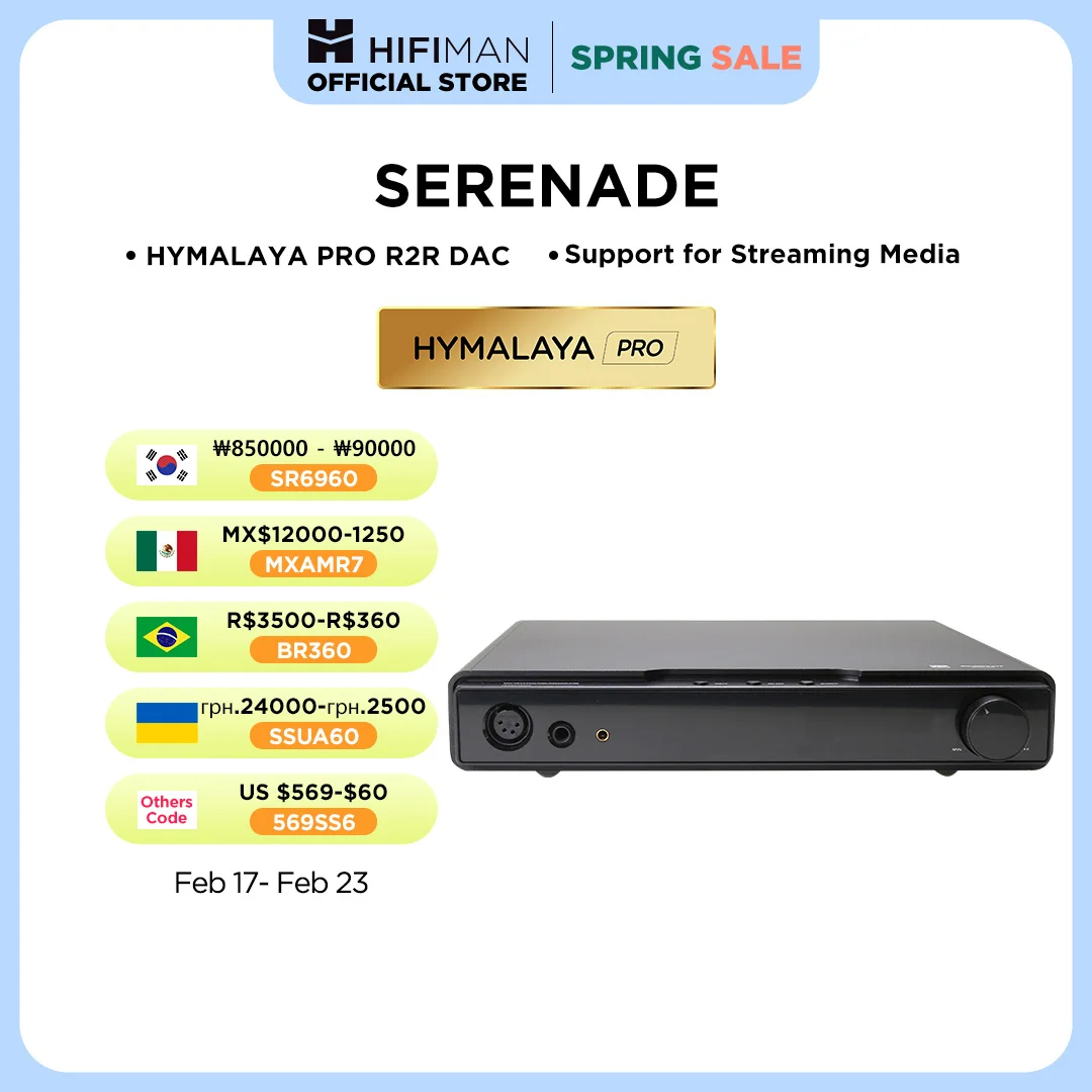 HIFIMAN SERENADE Hi-Fi DAC and Class A Headphone Amplifier with HYMALAYA PRO R2R DAC, Streaming Media, LAN wired Net work,Black