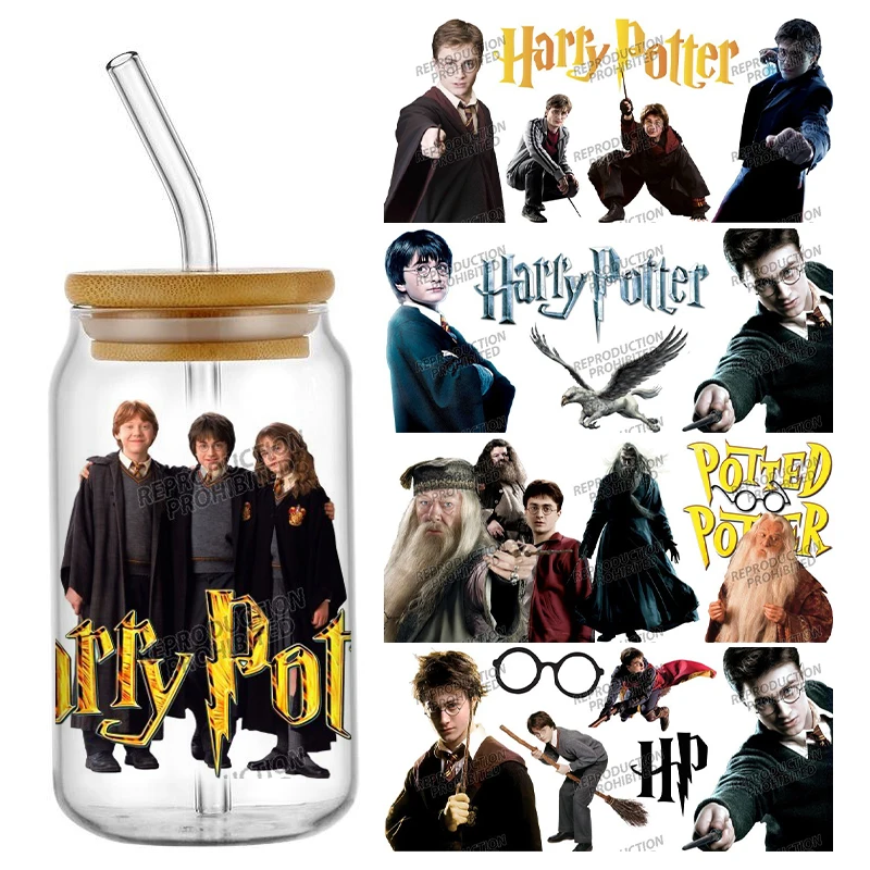 الساحر وأصدقائه UV DTF كأس التفاف نقل ملصق ل 16 أوقية الزجاج يمكن ذاتية اللصق مقاوم للماء الشارات المخصصة
