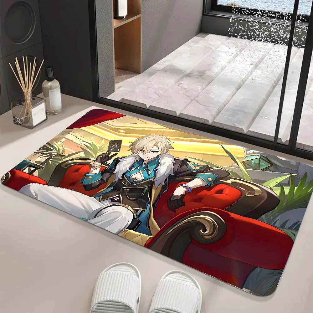 Honkai Star Rail Aventurine Floor Mat Graphic Printed Flannel Doormats for Bathroom Kitchen Entrance Carpet Home Decor