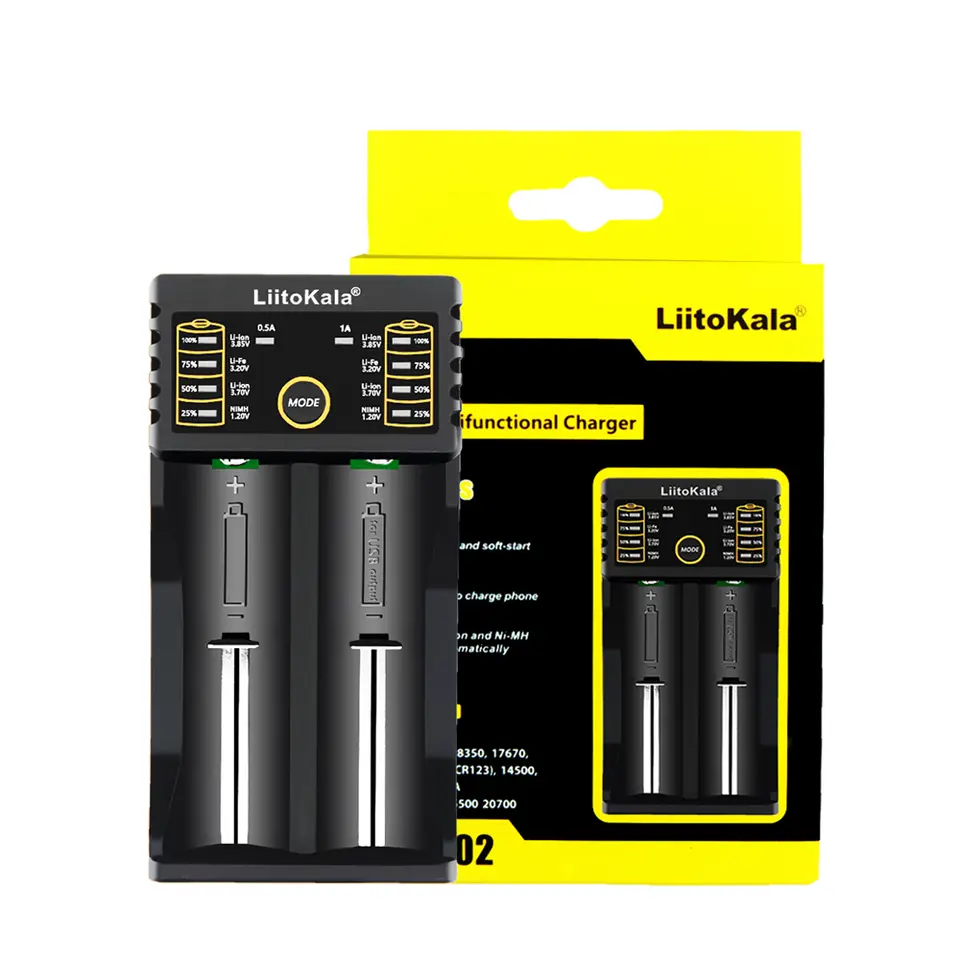 شاحن بطارية ذكي LiitoKala Lii-202 Lii-402 Lii-500 لبطاريات قابلة لإعادة الشحن 18650 و21700 و26650 Li-ion وLiFePO4 وNi-MH وAA وAAA - 5