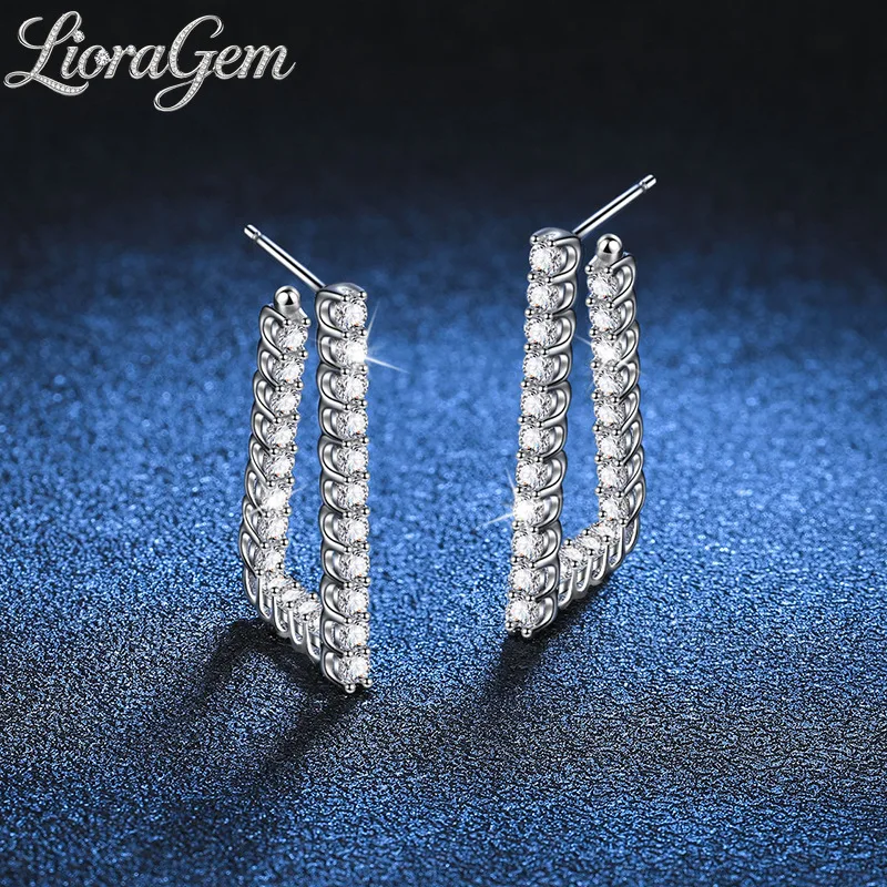 LioraGem Geometric L-shaped Moissanite Stud Earrings for Women, Sparkling Fully Diamond-studded Earrings Platinum PT950 Stamp