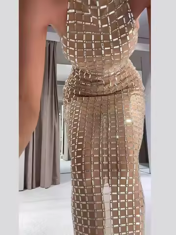 Sequin Rhinestone Mini Dress Women Halter Backless Sleeveless Solid Vestidos Female 2025 New Festival Party Evening Outfits