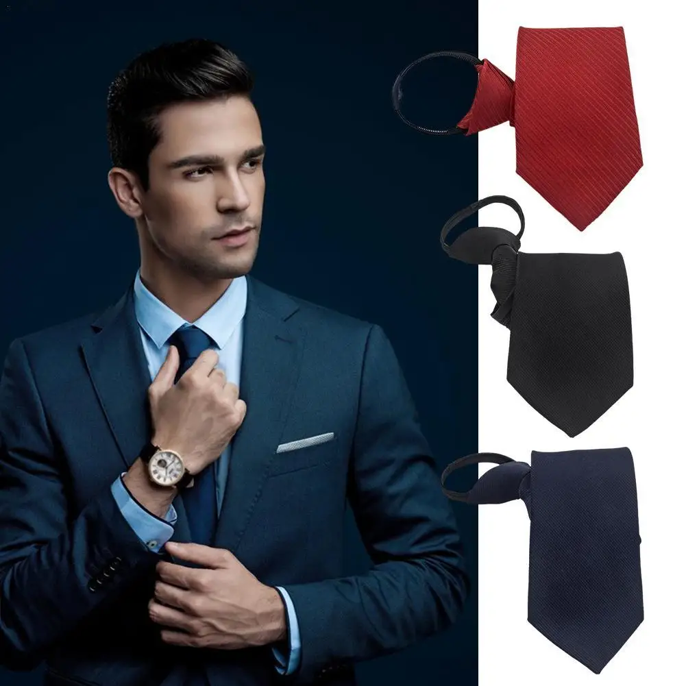 

Men's Business Dress Zipper Tie for Wedding Party Casual Solid Tie Shirt Accessories