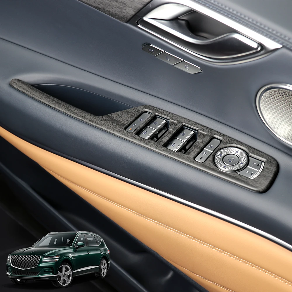 

For Genesis GV80 2021-2024 Car Tuning 4PCS Wood Grain Window Button Frame Cover Trim Automotive Interior Accessories LHD
