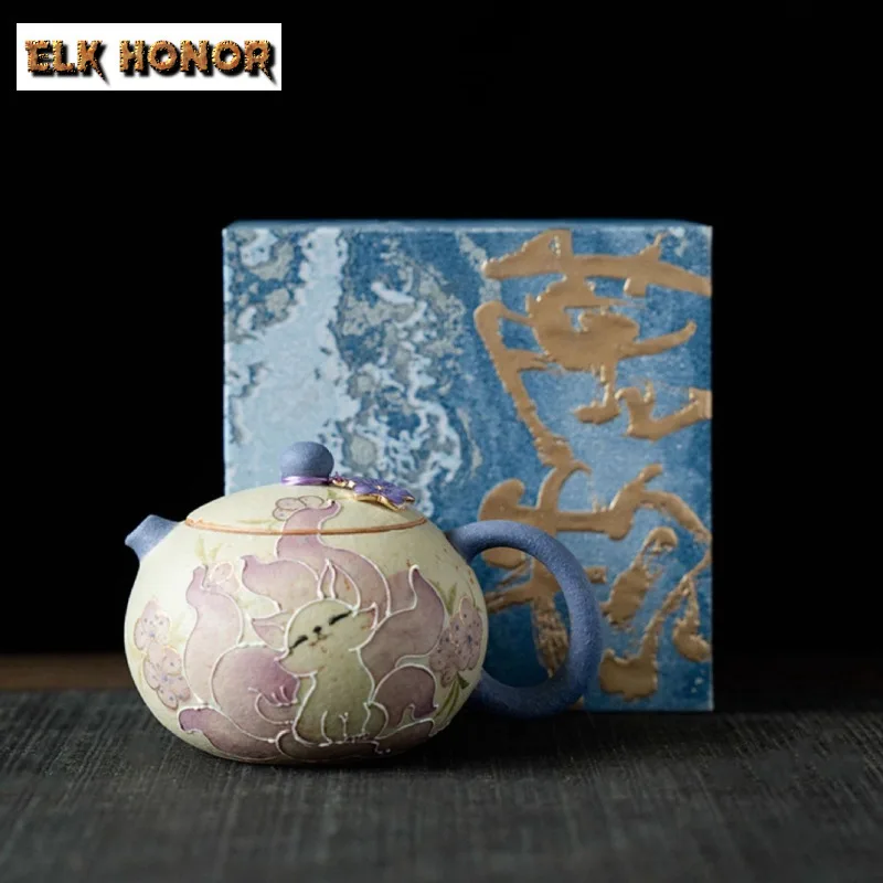 

150ml Hand-painted Nine-tailed Fairy Fox Xishi Teapot Retro Tea Infuser Pot Tea Maker Kettle With Ball Hole Chinese Tea Set Gift