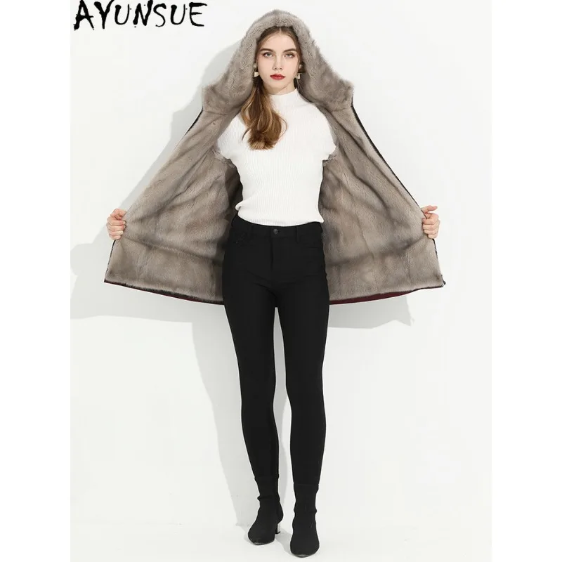 AYUNSUE Natural Whole Mink Liner Detachable Coat Women Clothing Winter Jacket Female Mink Real Fur Parka Fashion Casaco Feminino