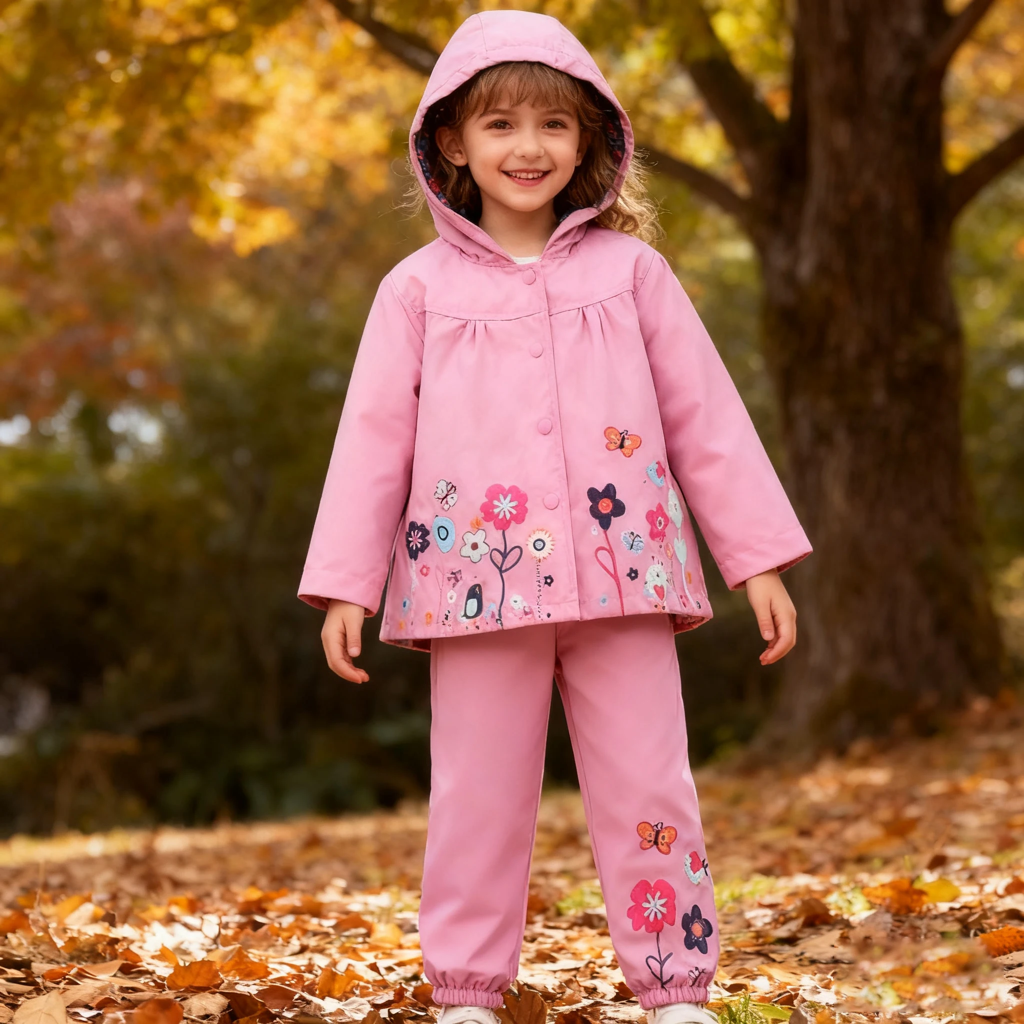 Mode Kinder Wasserdichte Sets trainingsanzüge Langarm Mantel + Hosen 2 stücke Blume Drucken Kinder Winter kleidung top und unten set