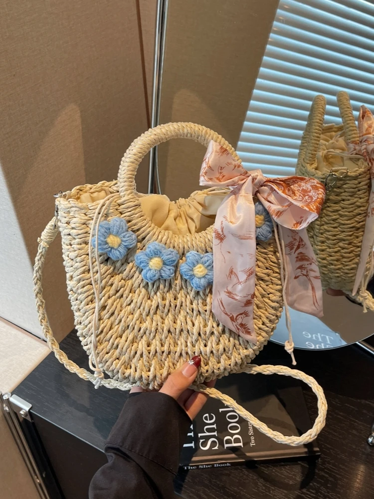 Feminine Straw Woven Crossbody Bag Spring Summer New Style Internet Celebrity Beach Shoulder Bag Soft Handle Detachable Strap