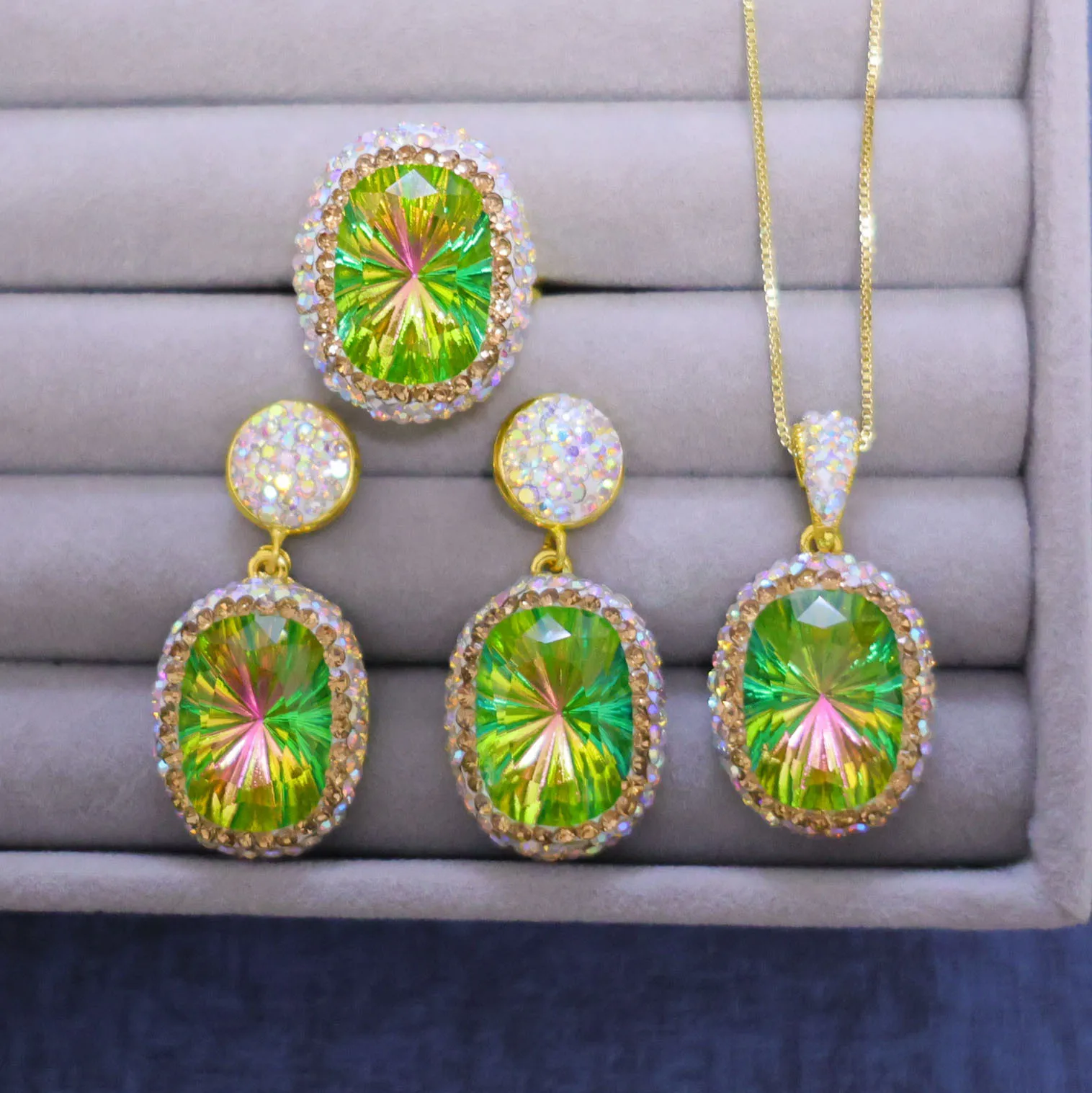 New Millennium Cut Lanyao Crystal Three-piece Set Medieval Jewelry Necklace Niche Personality Manufacturer Live Supply Wholesale