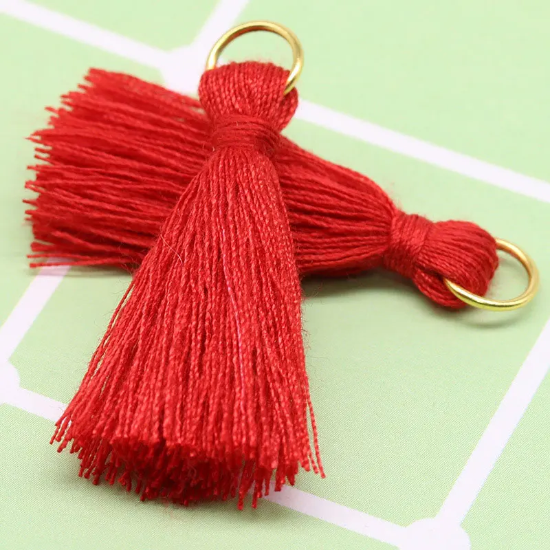 50/100pcs 3.5CM Mini Metal Hanging Ring Tassel Cotton Fabric Tiny Craft Tassel Earring Jewelry Making Handmade DIY Accessories
