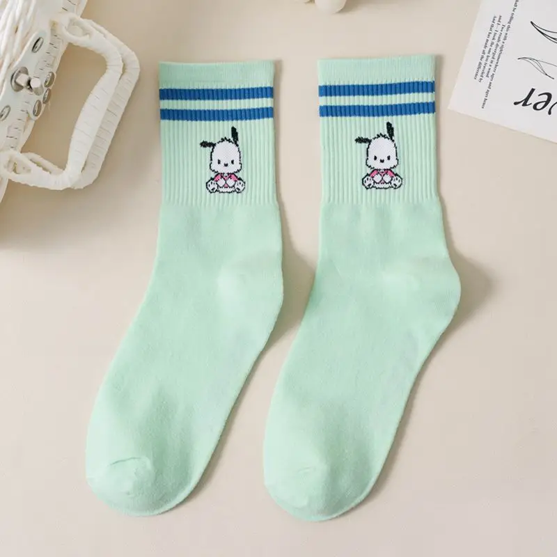 Calcetines de dibujos animados de Sanrio Pochacco, calcetines de algodón peinado a media pantorrilla para mujer, calcetines casuales para cachorros bonitos