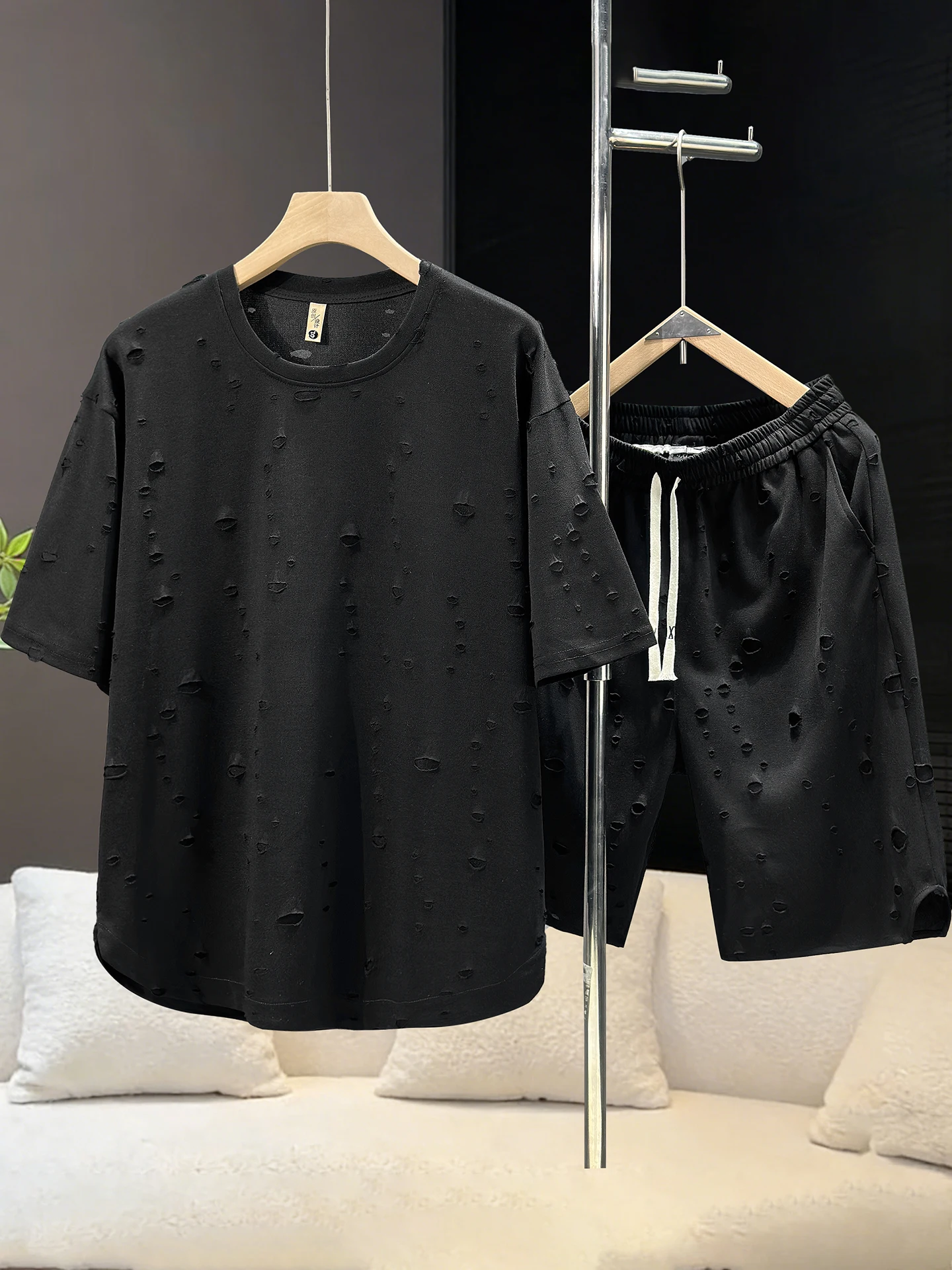 plus-size-men's-summer-casual-sporty-loose-fit-short-sleeve-t-shirt-and-shorts-set-with-hole-design-comfortable-breathable-po