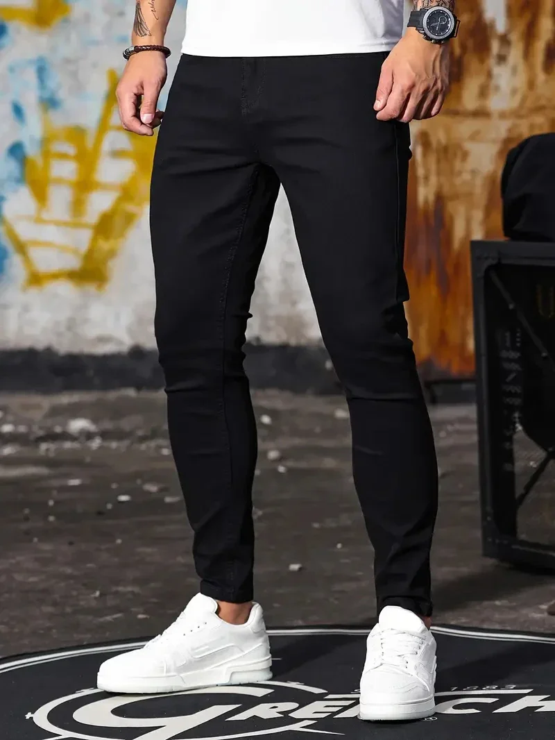 Man กางเกง Retro ซักผ้าซิปยืดกางเกงยีนส์ Casual SLIM FIT กางเกงชาย PLUS ขนาดกางเกงดินสอ DENIM กางเกงยีนส์ Skinny สําหรับชาย