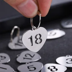 heart-shaped Arabic Numerals Keyring Stainless Steel Figure Keychain Dog Tag Lucky Number Hangtag Marker for Key and Room