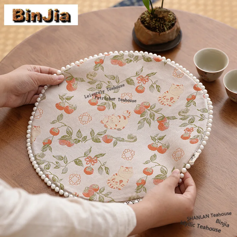 

Парчовые коврики для чайного столика с хурмой, набор подставок для чайной чашки ручной работы, подставка для напитков, домашний коврик для обеденного стола, чайные предметы, подарок, ремесло