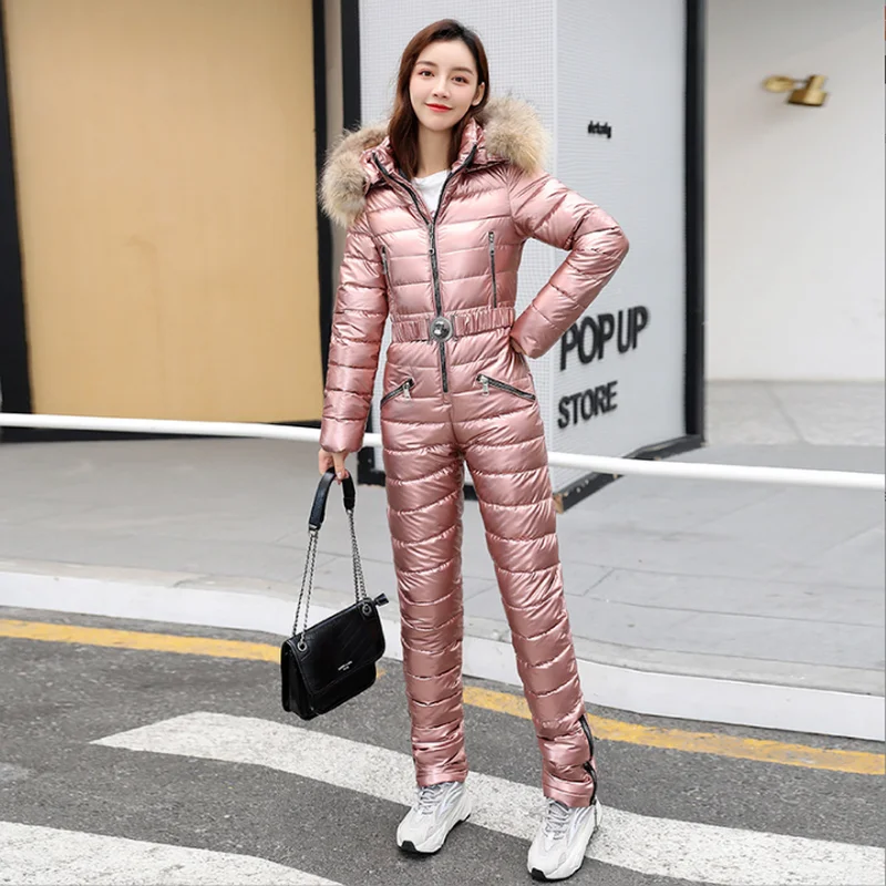 Fleece One-piece Ski Suit Women Snow Coveralls Mountain Ski Jumpsuit Super Warm Winter Ski Jacket Pants Breathable Snow Suit